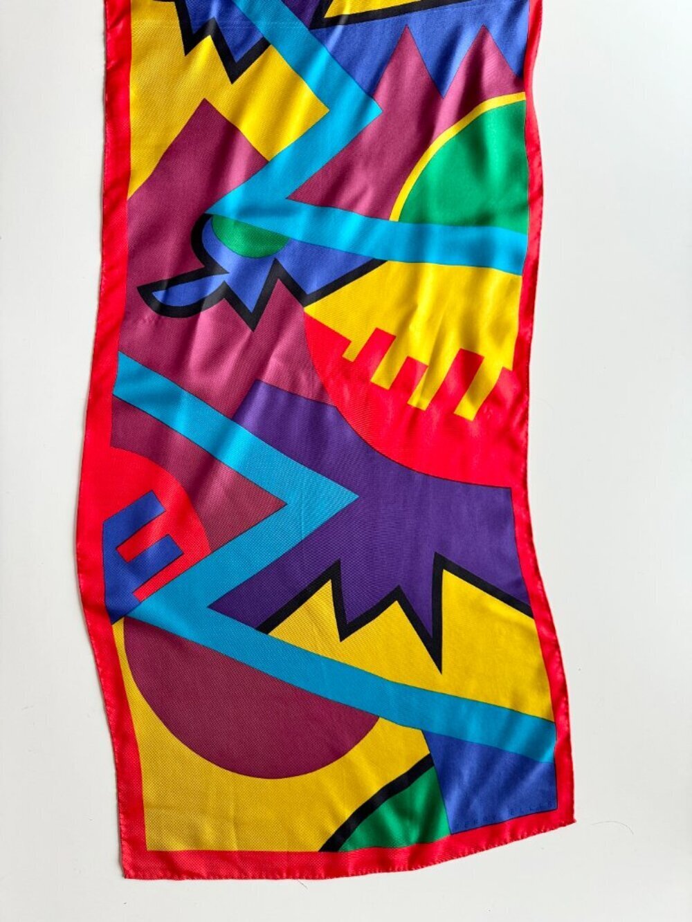 Vintage PERRY ELLIS Multicolor Graphic Silk Twill 64" x 16" Long Rectangle Scarf - Picture 5 of 13